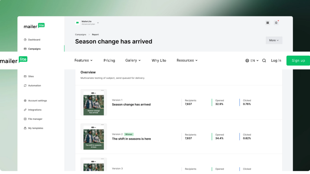 mailerlite vs converkit : mailerlite pricing